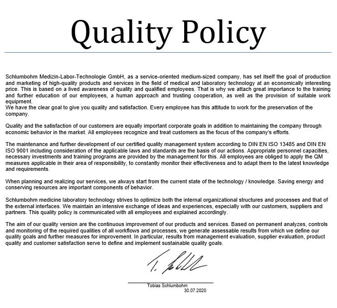 SCHLUMBOHM Quality Policy SCHLUMBOHM Quality Policy