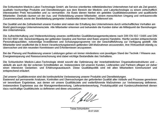 SCHLUMBOHM Qualitätspolitik SCHLUMBOHM Qualitätspolitik